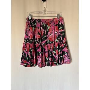 Corey Lynn Carter Anthropology Mini Skirt Large Floral Pink Black Lined